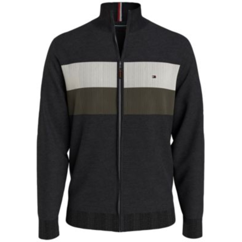 Tommy Hilfiger Men's Colorblocked Stripe Full-Zip Sweater Black Large