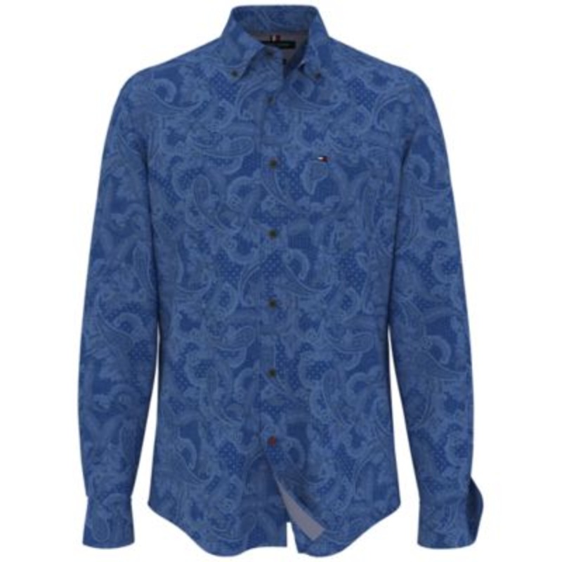 Tommy Hilfiger Men's Key Paisley Print Longsleeve Shirt Blue Medium Button Down