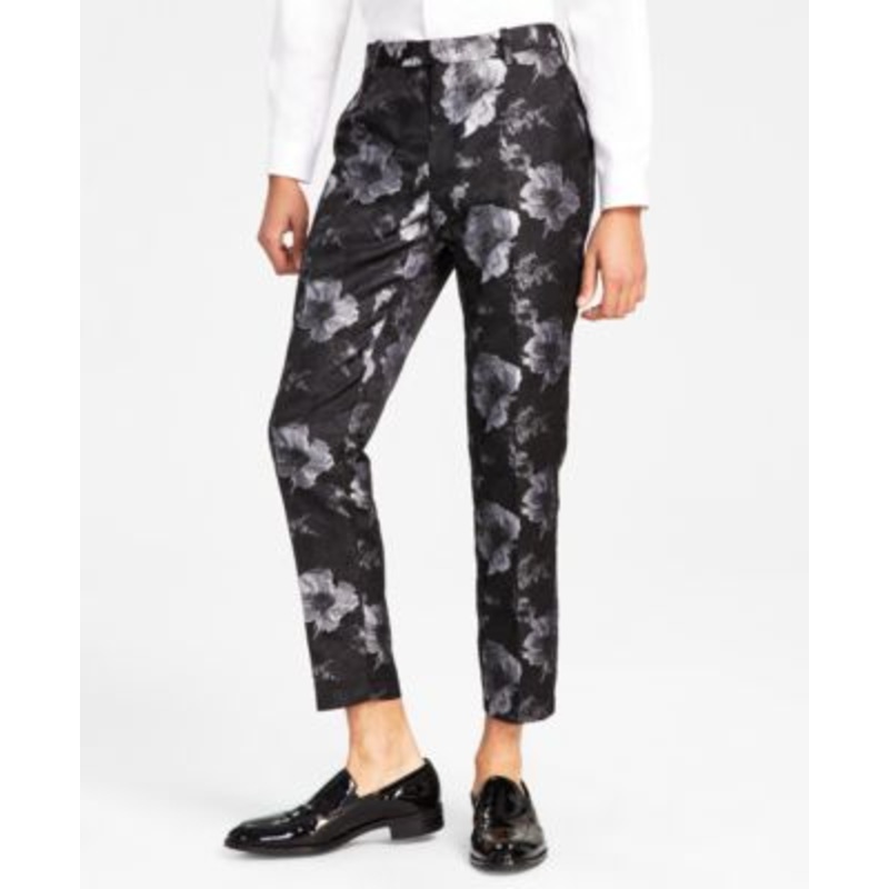 International Concepts Mens Slim Fit Floral Dress Pants Black 30 x 32