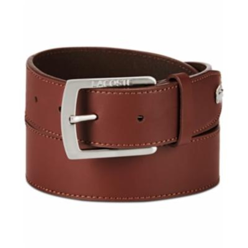 Lacoste Men's Logo Buckle Leather Belt  Tan Natural Size 40