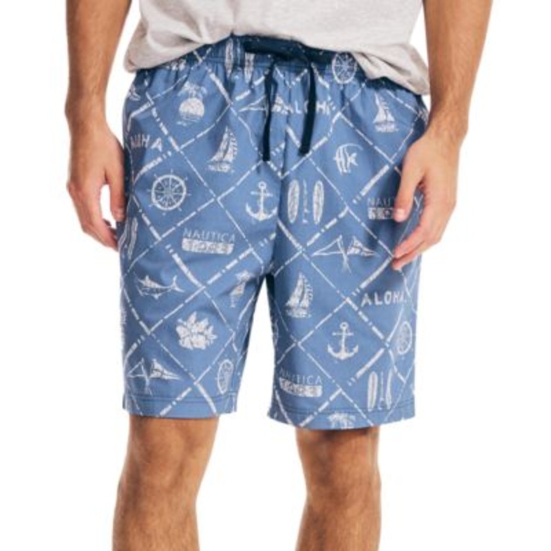 Nautica Men's Aloha Nautical print Sleep Shorts  Blue Xl