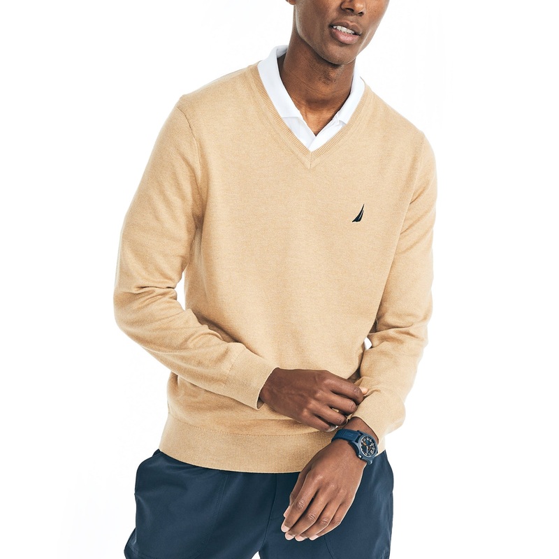 Nautica Mens V-Neck Sweater Large Cocoa Brown