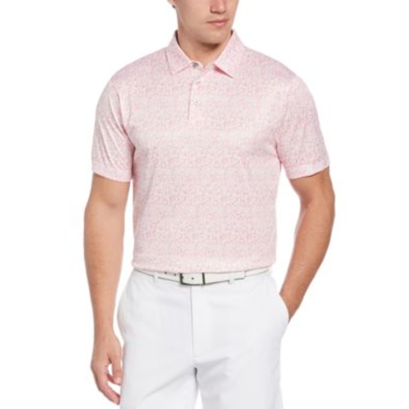 Pga Tour Men's Floral Polo Shirt Pink Large