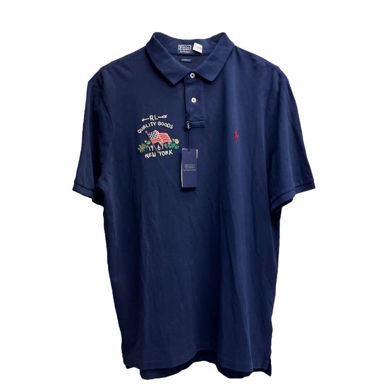 Polo Ralph Lauren Navy Blue Flag Mesh Polo Shirt XXL