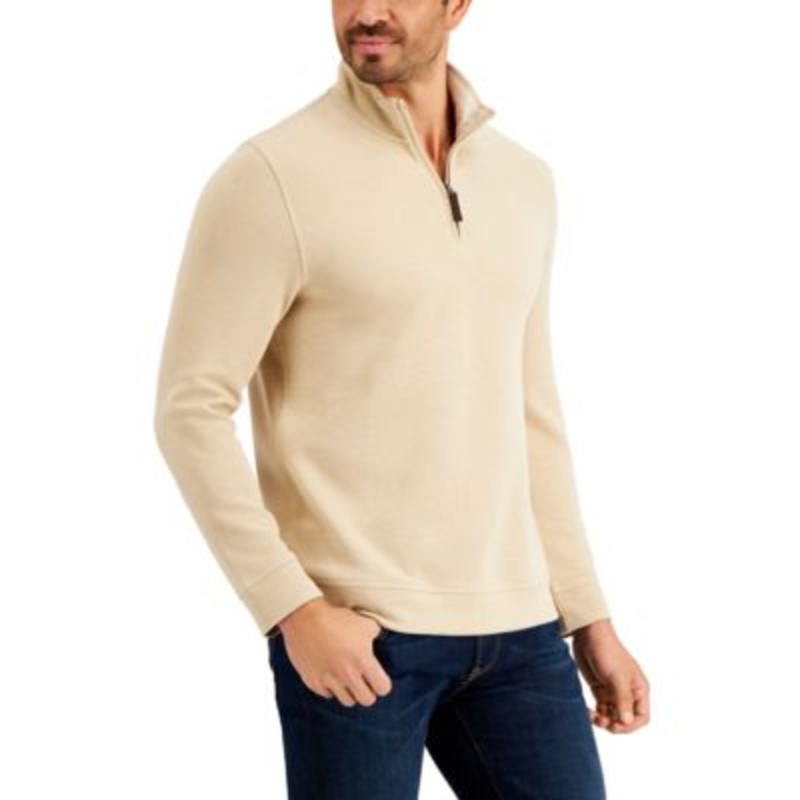 Club Room Birdeye Mens 1/4 Zip Pullover Sweater XL Beige