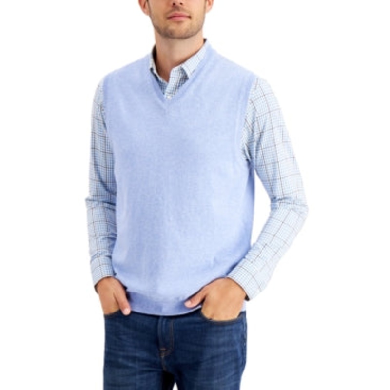 Club Room Men's Blue V-neck Sweater Vest Lt/Pas blue Small