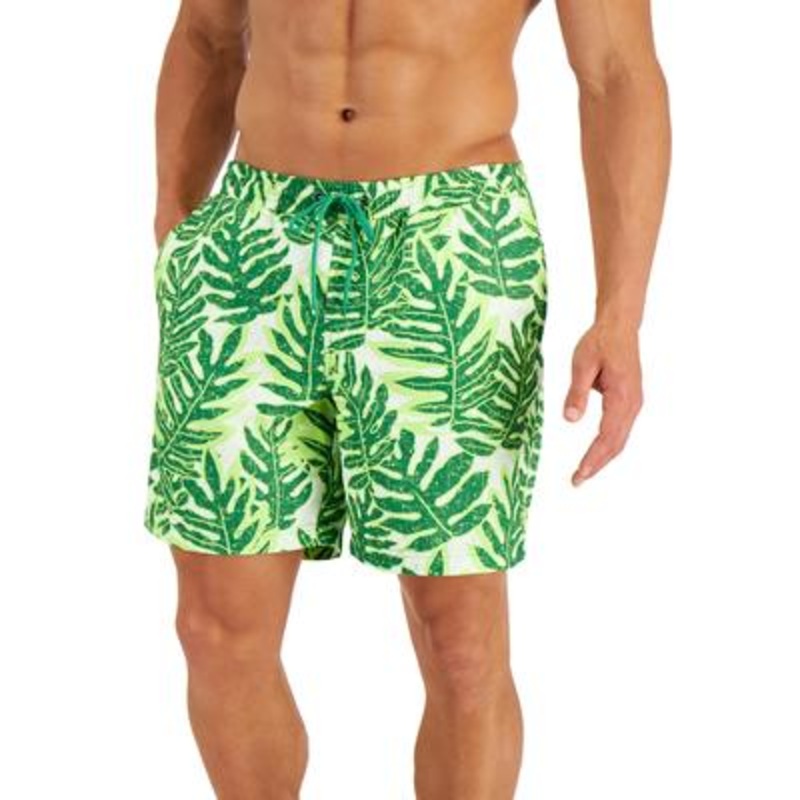 Club Room Men's Bold Leaves 7" Swim Trunks Dark Green Xxl