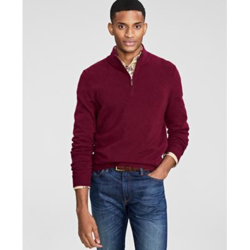 Club Room Men's Cashmere Quarter zip Sweater Cabernet Purple Small