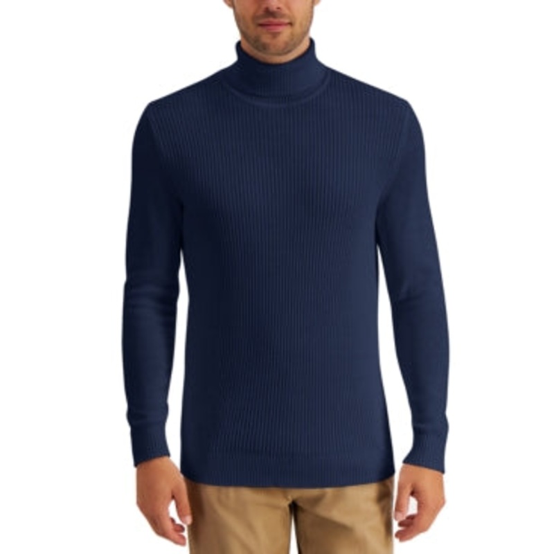 Club Room Men's Dark Blue XL Turtleneck Sweater Textured Cotton