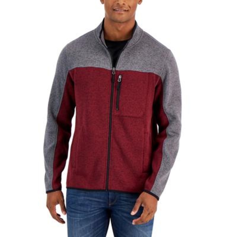 Club Room Men's Full zip Fleece Sweater Charcoal Gray Large