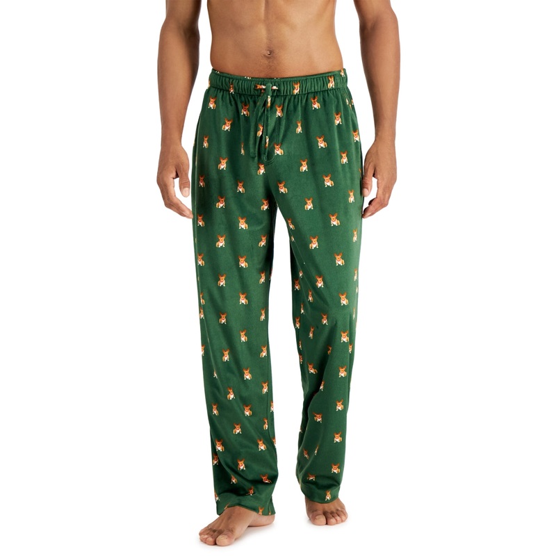 Club Room Men's Printed Fleece Pajama Pants, Dark Green, Large