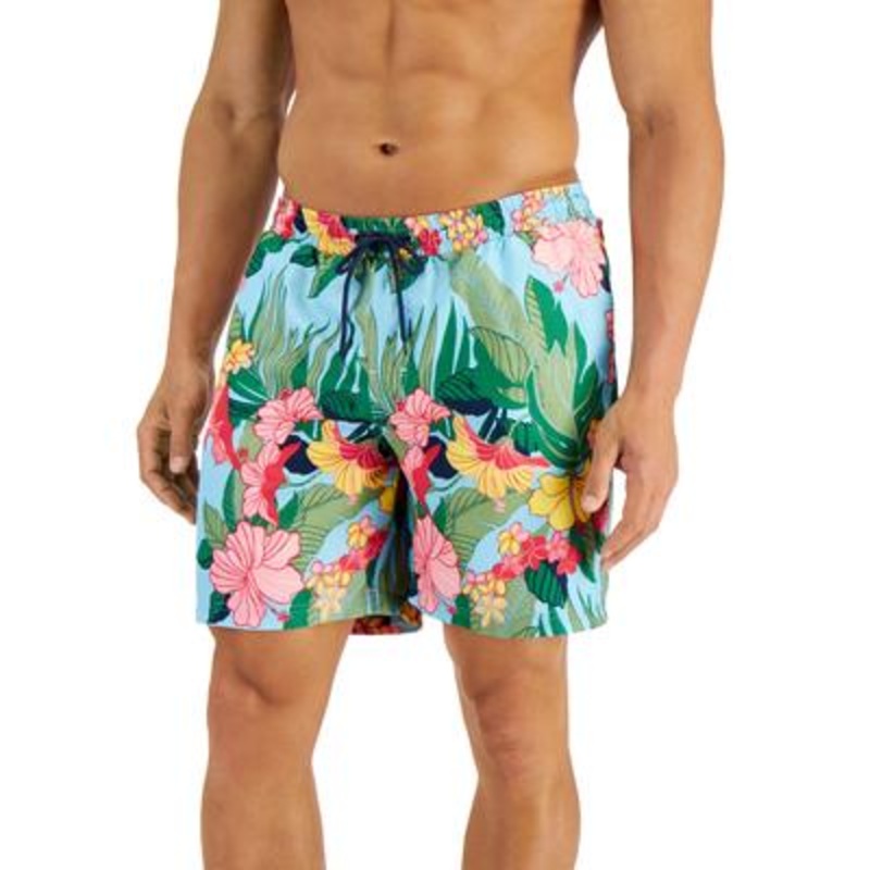 Club Room Men's Tropical Floral 7" Board Shorts Dark Blue Large
