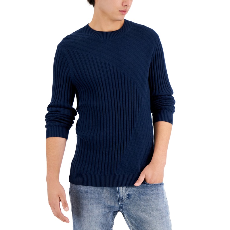 INC International ConceptsTucker Men's Cotton Ribbed Crewneck Sweater Dark Blue Small