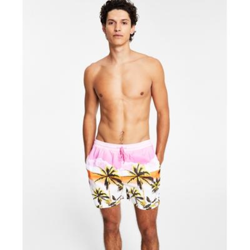 International Concepts Men's Tropical Scene 5" Board Shorts Tiger Tail Pink Medium