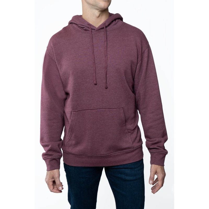 Lazer Men's  Long Sleeve Hoodie Popover Burnout Fleece  Sweatshirt Wine Red Medium