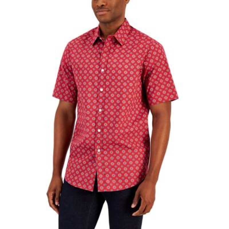 Pisa Mens Cotton Stretch Buttondown Shirt Club Room Red Small