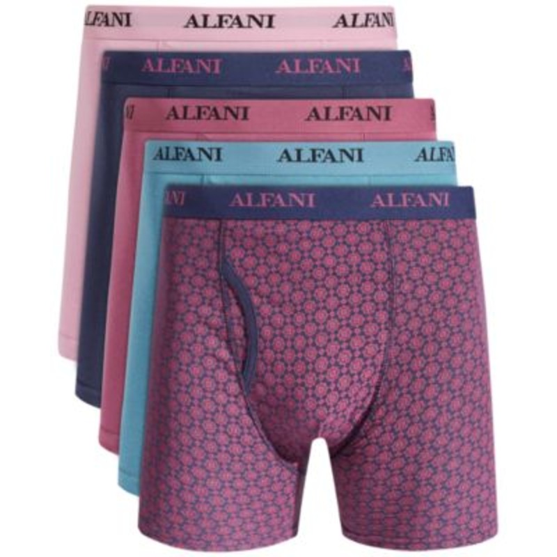 Alfani Men's 5 Pack Medallion / Solid Boxer Briefs Mauve Combo Large