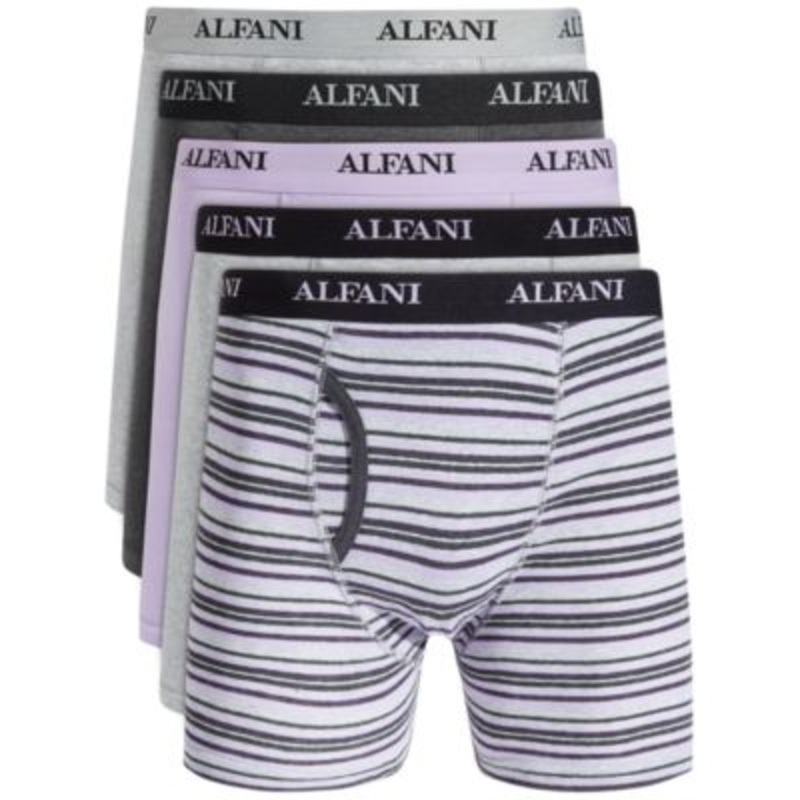 Alfani Men's 5-Pk. Stripe & Solid Boxer Briefs - Grey/ Mauve Gray Small