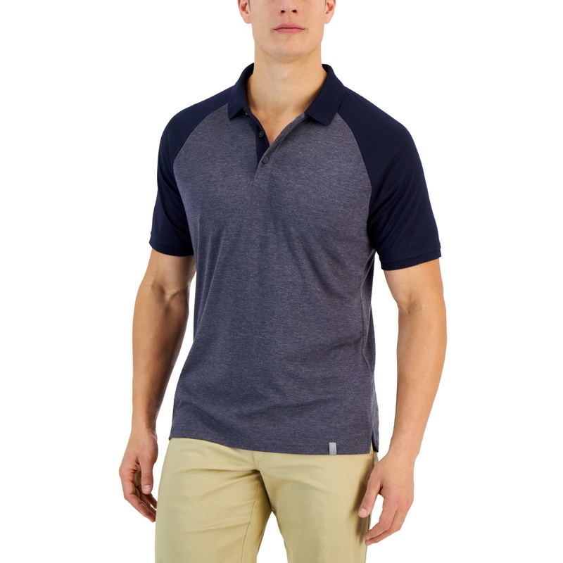 Alfani Men's Alfatech Short Sleeve Polo Shirt Dark Blue Large