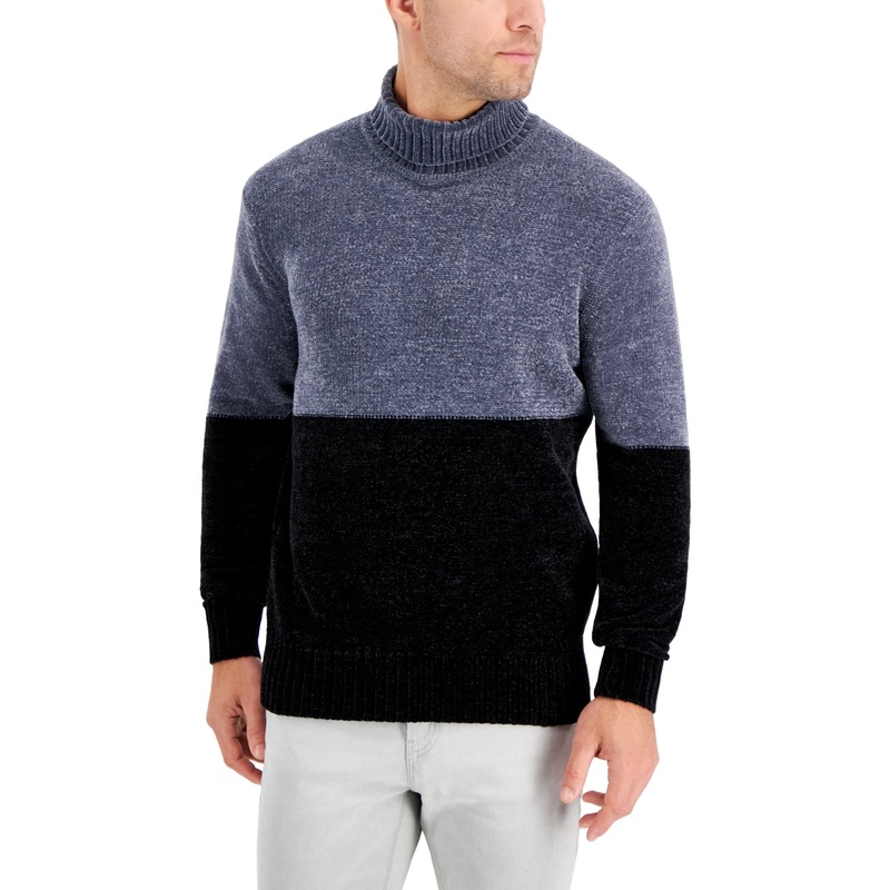 Alfani Mens Equator Colorblocked Turtleneck Sweater New Grey XL
