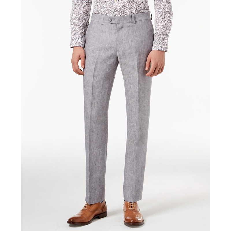 Bar III Light Gray Chambray Slim-Fit Pants 33 x 30 Grey LINEN