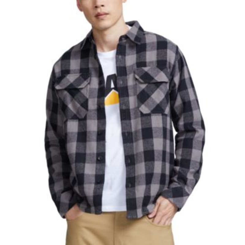CATERPILLAR Men's Buffalo Check Heavyweight Overshirt Large Jacket Grey