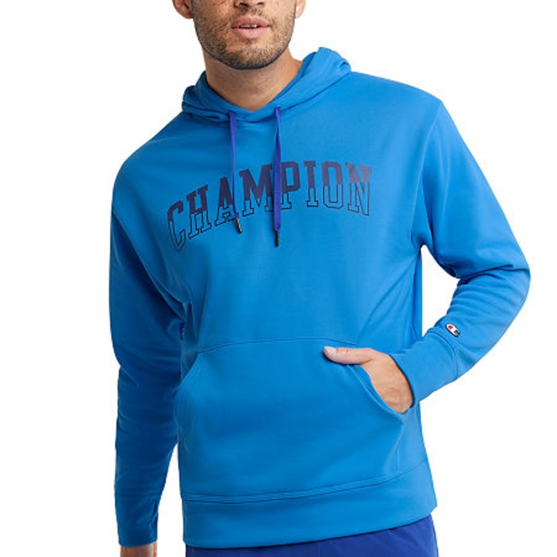 Champion Men's Game Day Stretch Logo Hoodie Sweatshirt Medium Blue