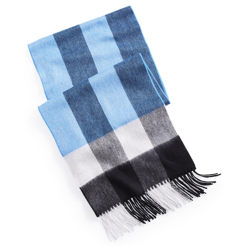 Club Room Men's 100% Cashmere Scarf Plaid Navy Blue