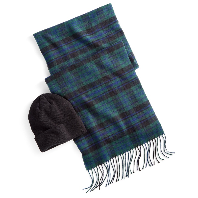 Club Room Men's Beanie Hat & Scarf Set Blue Black Green OSFA