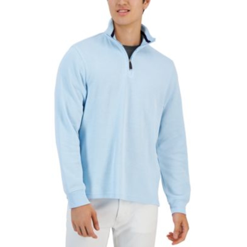 Club Room Men's French Rib 1/4 Zip Pullover Sweater Medium Light Blue