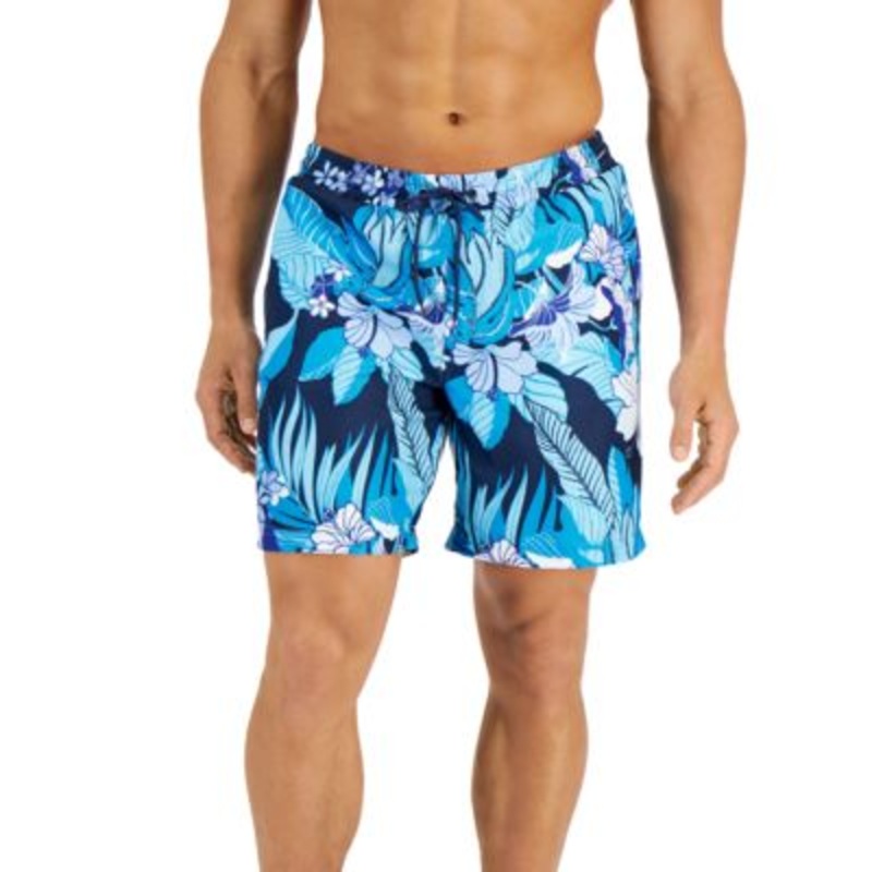 Club Room Men's Tropical Floral Board Shorts Dark Blue Medium