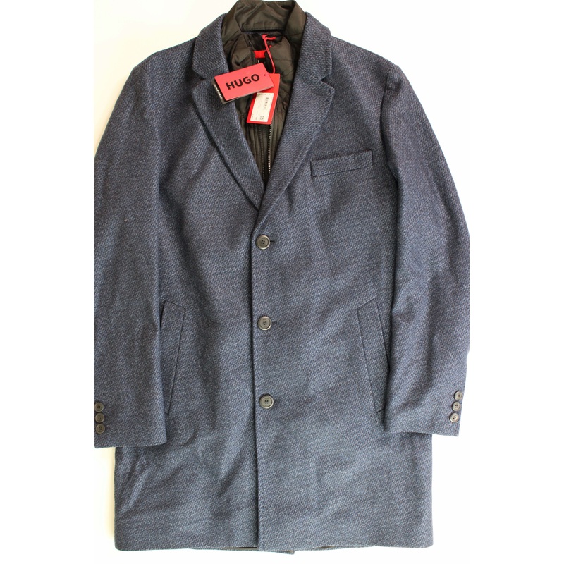 Hugo Boss Mens Milogan Wool Blend Textured Slim Fit Over Coat 42R Blue