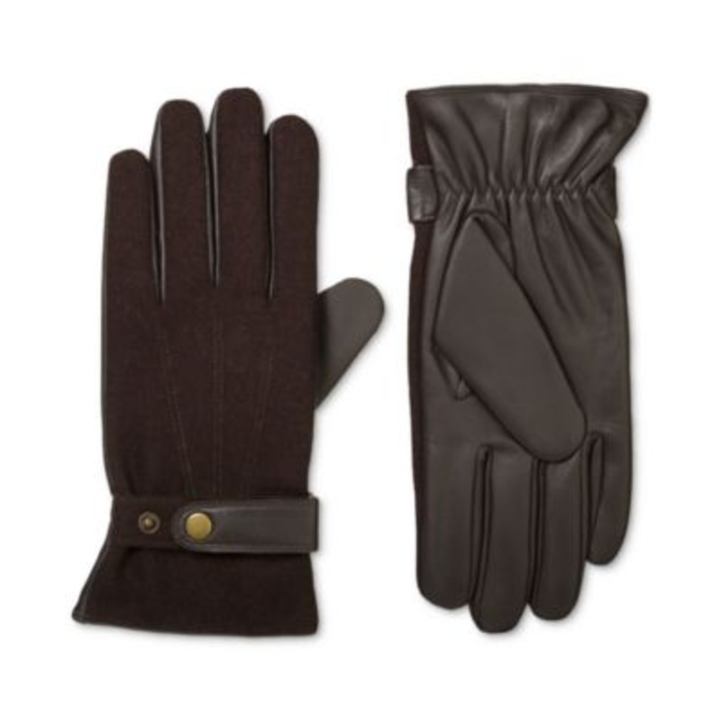 Isotoner Men's  Flannel Leather Gloves Saddle Brown Large