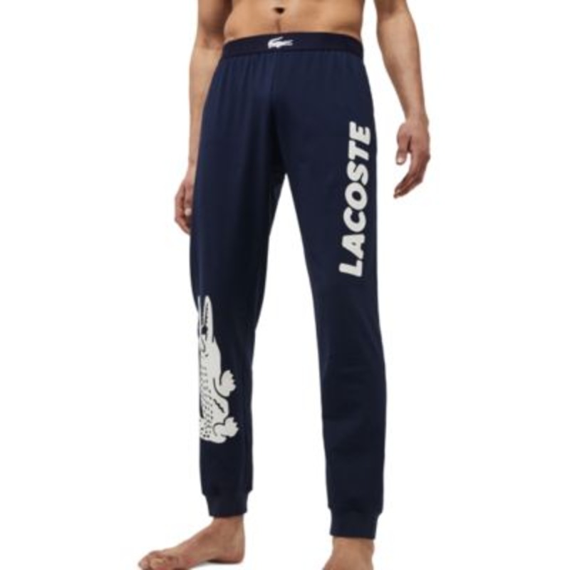 Lacoste Men's Crocodile Print Stretch Cotton Pajama Pants - Navy MEDIUM