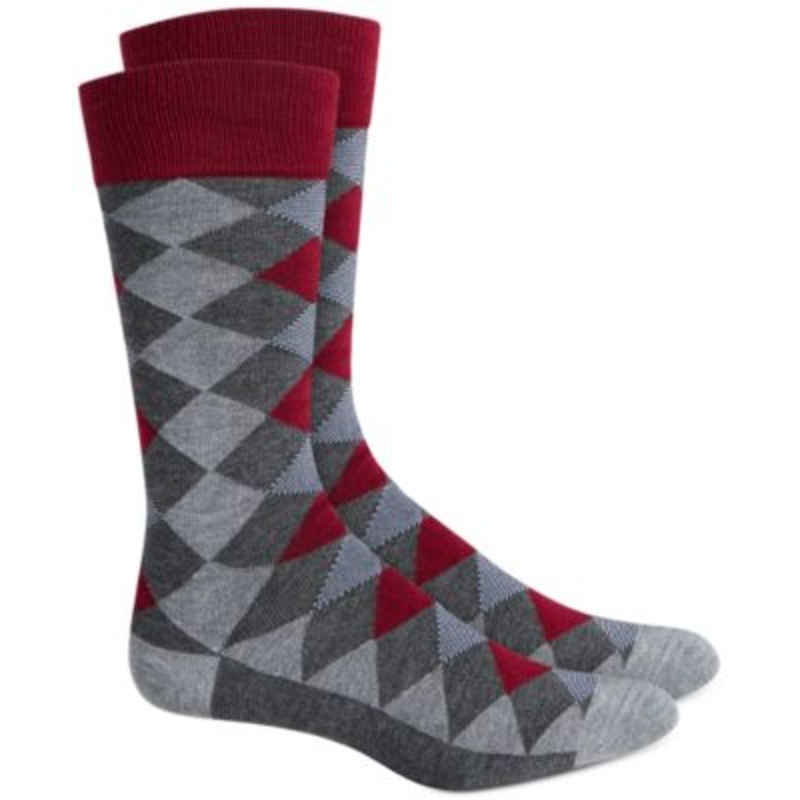 Alfani Men's Diamond Dress Socks Burgundy Dark Grey One Size
