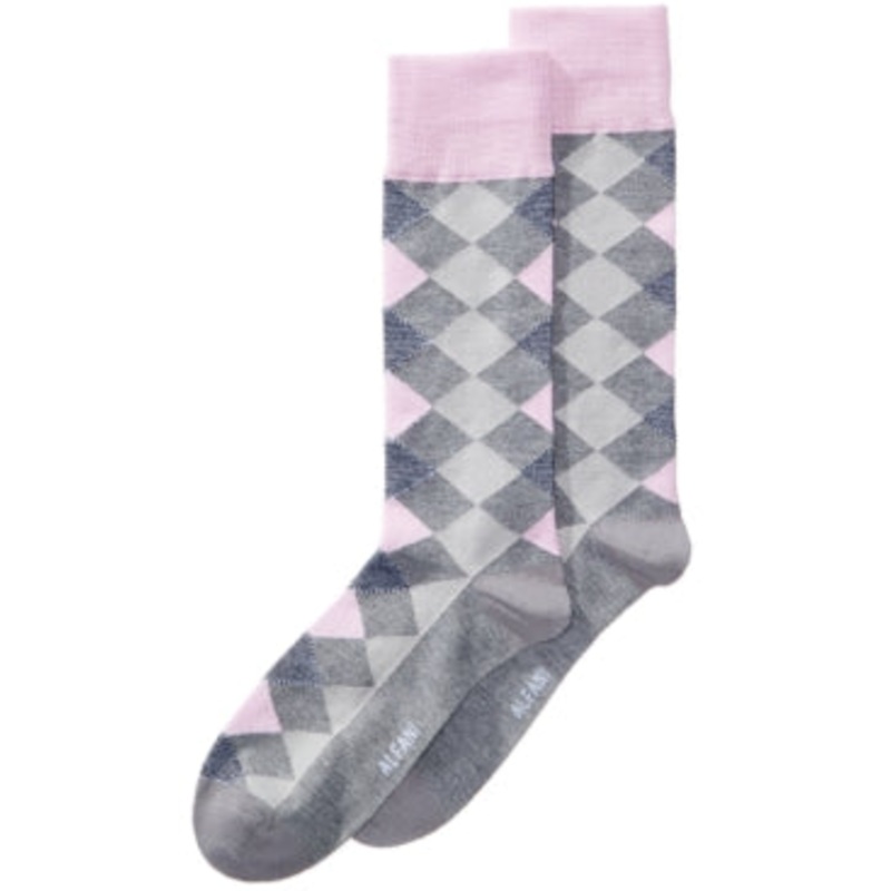 Alfani Men's Diamond Dress Socks  Pink Grey Osfa Reg