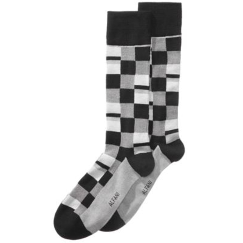 Alfani Men's Mosaic Boxes Dress Socks Black Grey One Size