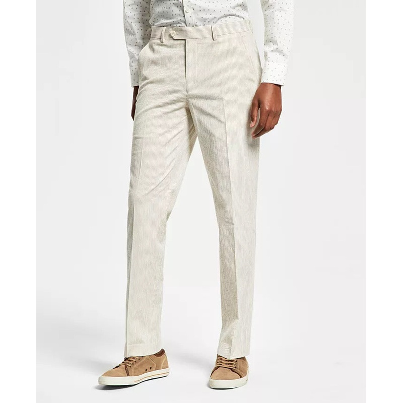ALFANI Men's Slim-Fit Seersucker Stripe Dress Pants Tan Cream 32 X 30