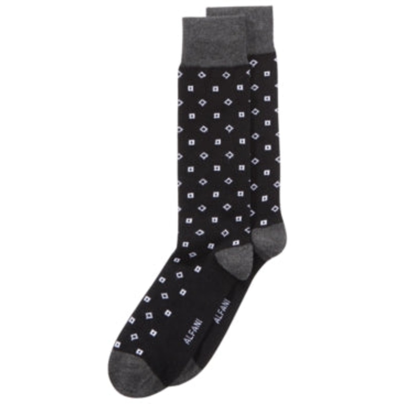 Alfani Men's Square Dress Socks Black White Osfa Reg