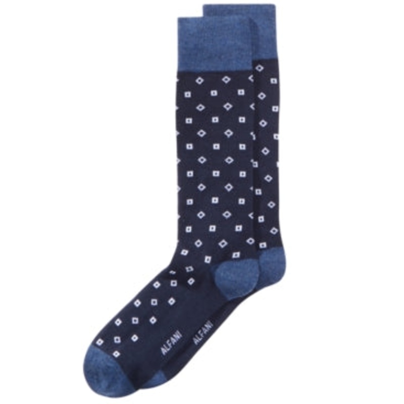 Alfani Men's Square Dress Socks  Navy White Osfa Reg