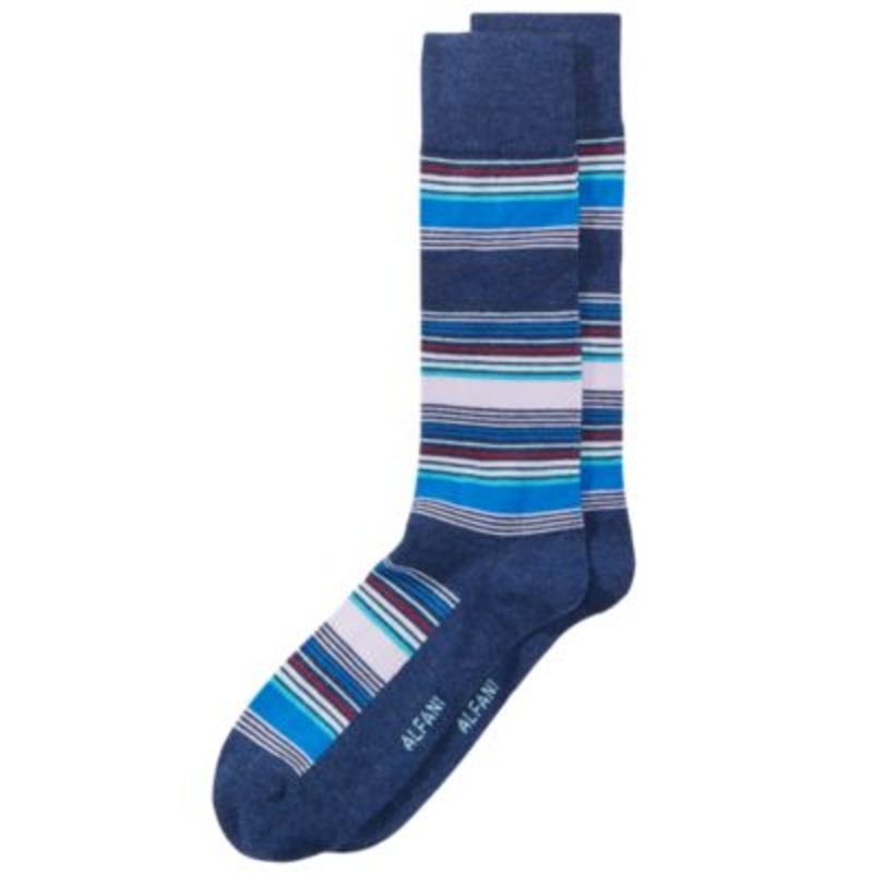 Alfani Men's Striped Dress Socks  Navy Blue Osfa Reg