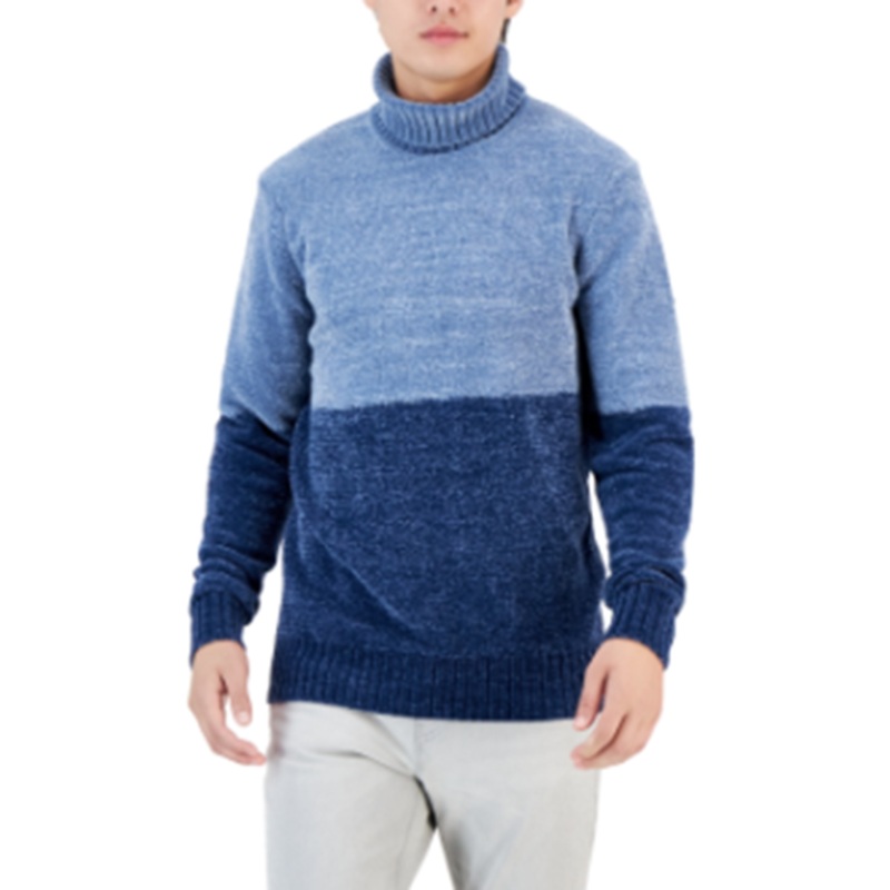 Alfani Mens Equator Colorblocked Turtleneck Sweater Blue Nite Escape Large