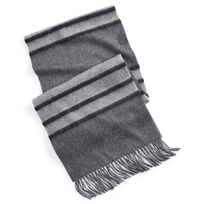 Club Room Men's 100% Cashmere Horizontal Stripe Scarf  Charcoal Grey