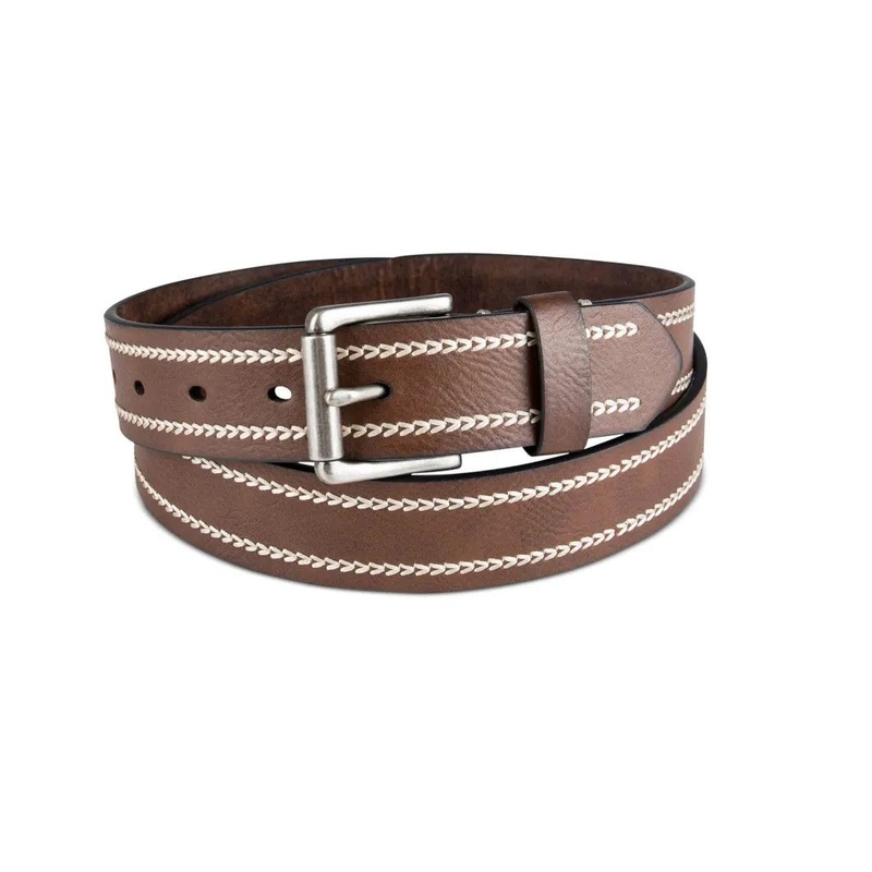 Sun Stone Mens Brown Heavy Stitch Faux Leather Belt Size S (30-32)