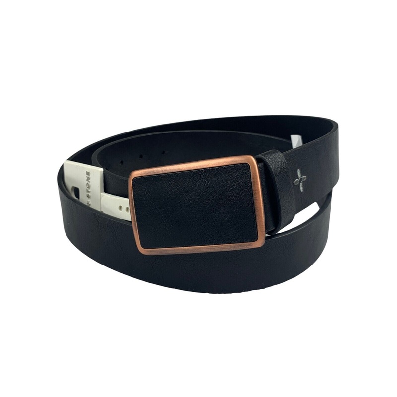 Sun + Stone Mens Faux Leather Plaque Buckle Belt Black Medium 34 - 36