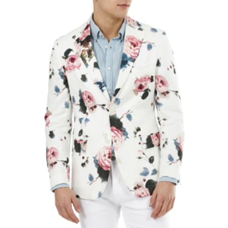 Tallia Men's Slim-Fit Floral Linen Blazer Pink White 38R