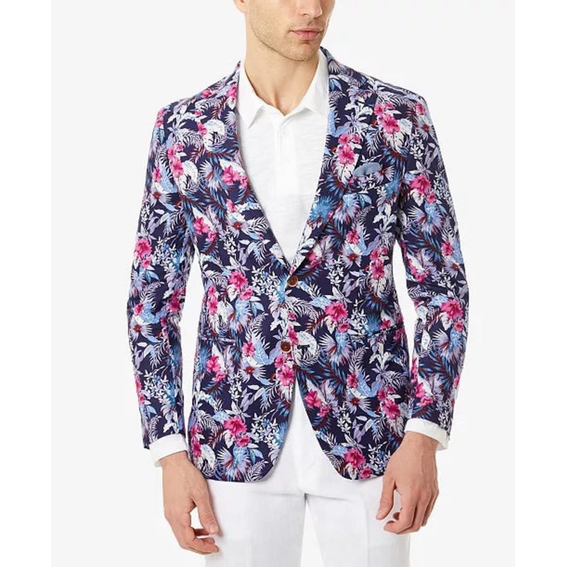 Tallia Men's Slim-Fit Magenta & Blue Floral Blazer 44R Sport Coat