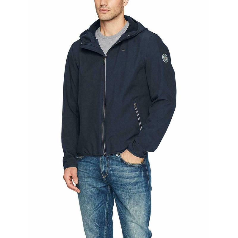 Tommy Hilfiger Mens Hooded Soft Shell Jacket Large Full Zip Navy Blue
