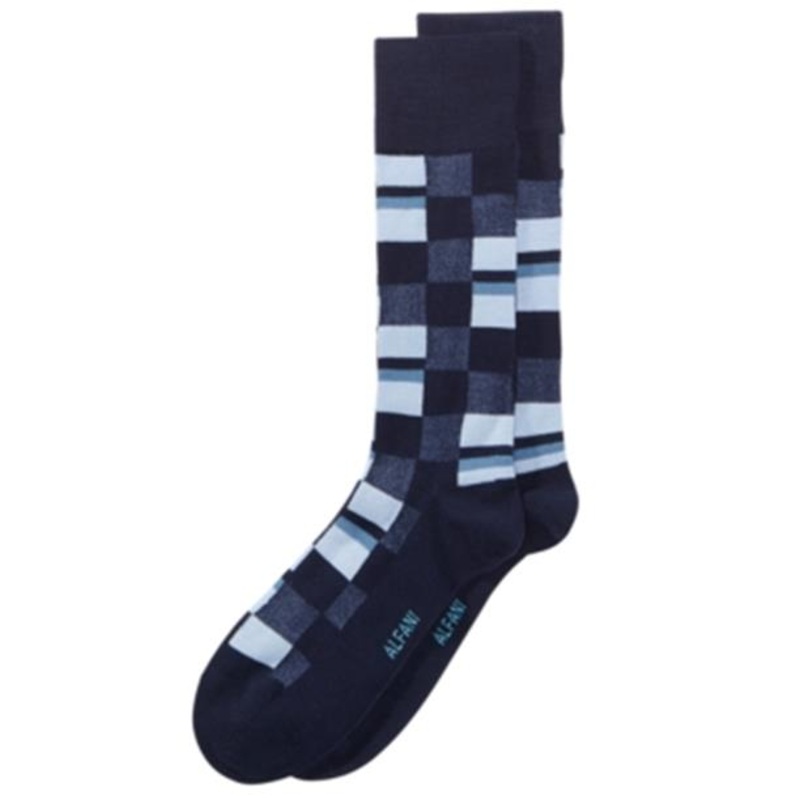 Alfani Men's Mosaic Boxes Dress Socks Blue One Size