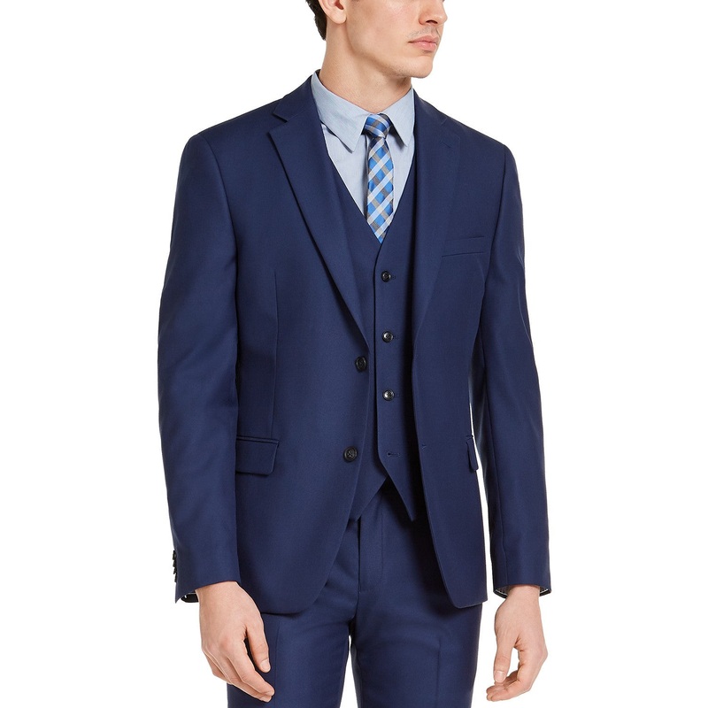Alfani Men's Suit Jacket 44R Solid Blue Slim-Fit Stretch Two Button